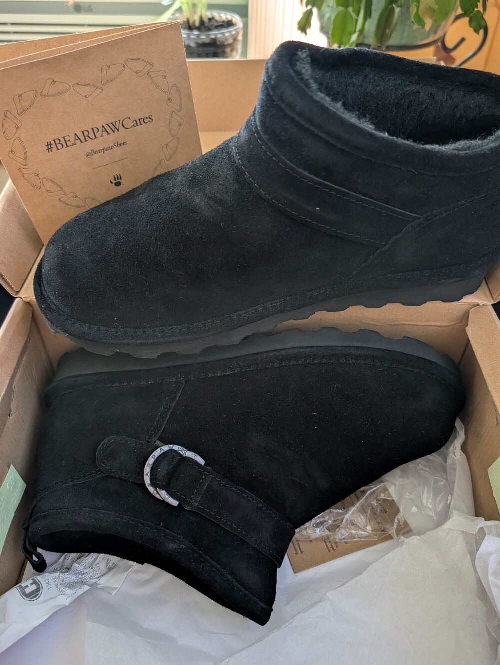 BearPaw Women’s Black Suede  Boots with Buckle